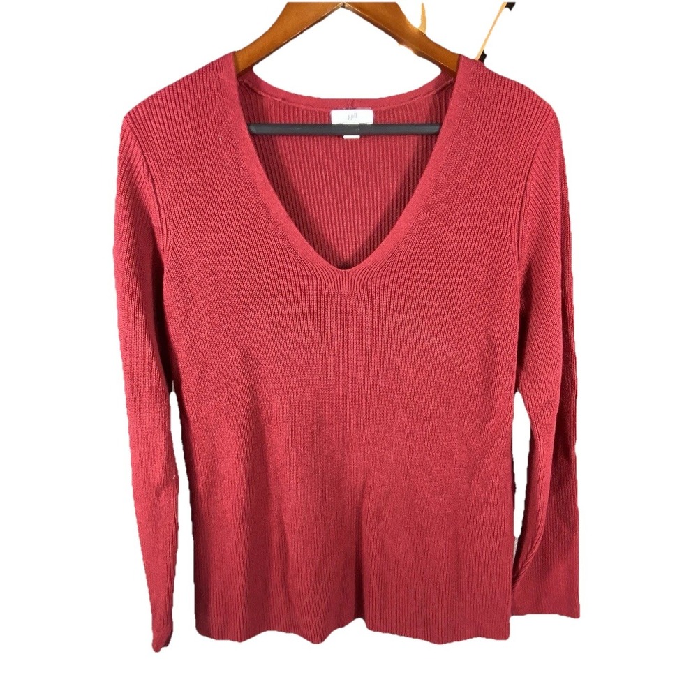 J. Jill Red‎ V Neck Ribbed Tunic Sweater Women's Small Petite Long Sleeve Soft